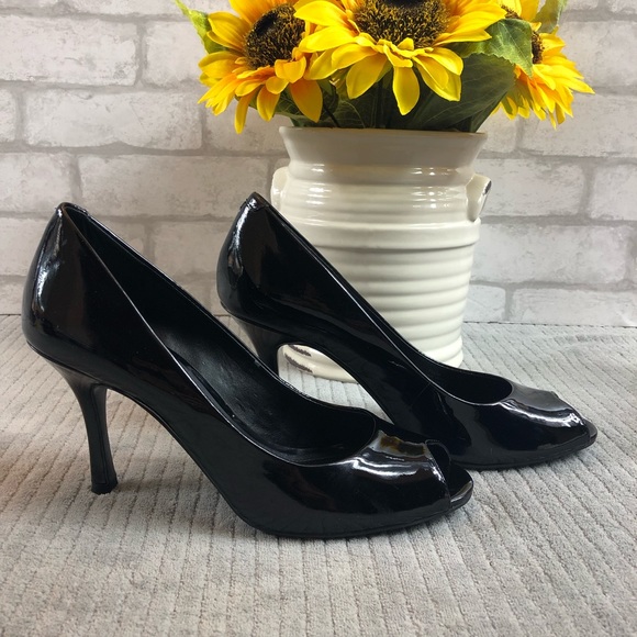 Arturo Chiang Black Leather Peep Toe Pumps 7.5M - Picture 4 of 8